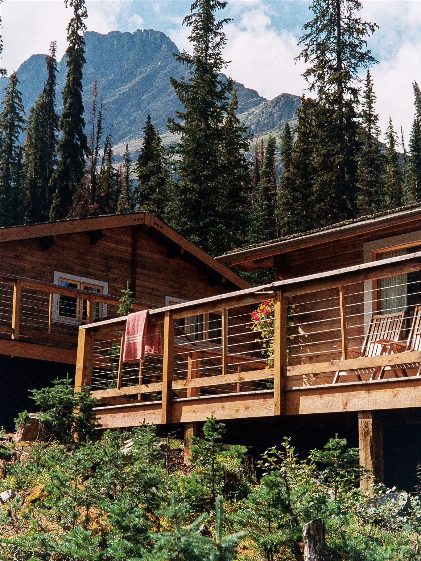 Lakeshore cabin interior with wood finishes