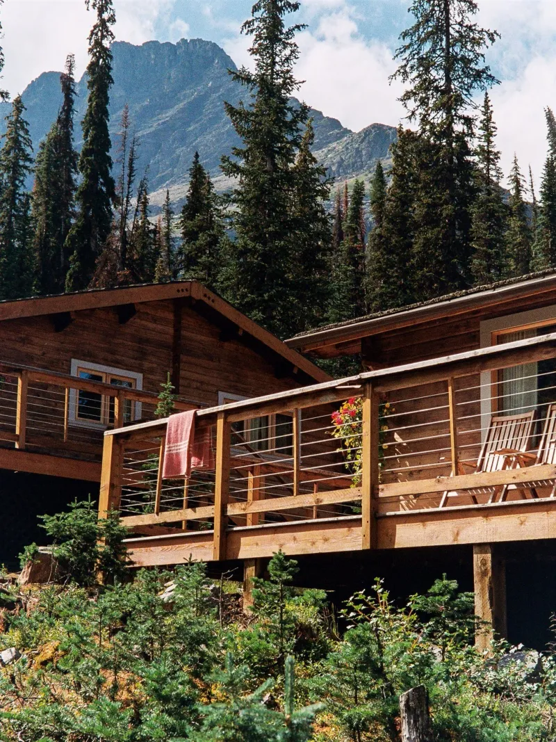 Lakeshore cabin interior with wood finishes