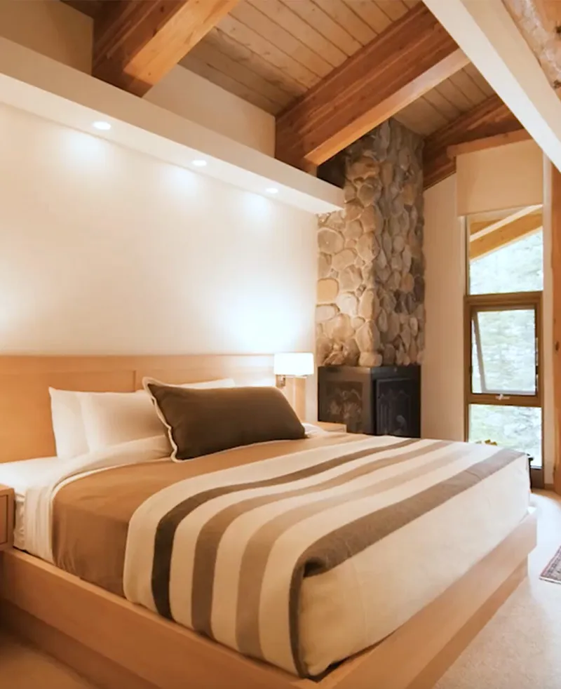 Lodge cabin exteriors and grounds